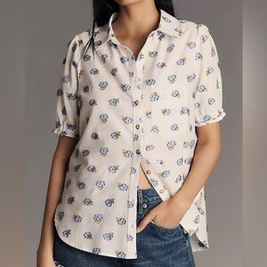 Anthropologie Pilcro The Aly Puff-Sleeve Blouse Top Pintuck Edition Medium NWT